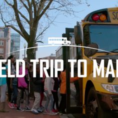 a school bus with the words field trip to mars on it