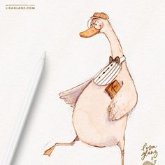 a drawing of a duck wearing a hat and bow tie