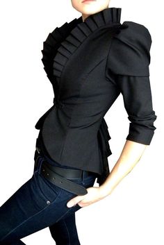 I want this jacket Chic Ruffled Blazer For Office, Chic Tailored Ruffle Blazer, Chic Tailored Blazer With Ruffles, Chic Evening Blazer With Ruffles, Chic Ruffled Blazer For Workwear, Chic Ruffled Blazer For Work, Fitted Ruffled Outerwear For Office, Fitted Long Sleeve Blazer With Ruffles, Fitted Long Sleeve Ruffled Blazer