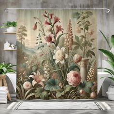 Add timeless elegance to your bathroom with this vintage botanical shower curtain. Featuring a stunning array of delicate flowers and lush greenery in soft, muted tones, this waterproof fabric curtain brings a classic, garden-inspired atmosphere to your space. Ideal for creating a serene and sophisticated ambiance. Available in multiple sizes to fit any shower.     🌸 High-quality waterproof fabric for durability and beauty     🌿 Detailed vintage floral design with soft pinks and greens     💧 Machine washable for easy care     🛁 Perfect for vintage, elegant, and nature-inspired bathrooms Bathroom Decor Pink, Botanical Shower Curtain, Nature Inspired Bathroom, Curtain Elegant, Floral Bathroom Decor, Floral Bathroom, Fabric Curtain, Vintage Floral Design, Bath Curtain