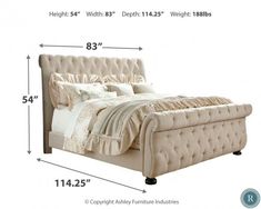 the measurements for a bed frame and headboard are shown in this image, with an additional