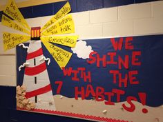 a bulletin board with the words we shine with the 7 hgtts written on it