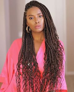 Ambrosia Malbrough, Box Braids With Curly Ends, Braids With Curly Ends, Gorgeous Braids, Curly Hair Braids, Crochet Box Braids, Goddess Braids Hairstyles, Afrikaanse Mode