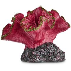 a pink flower is sitting on top of a rock