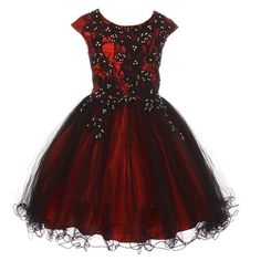 Little Girls Red Black Rhinestone Embroidered Lace Flower Girl Dress 4 – Sophias Style Damas Dresses For Quince, Red Flower Girl, Black Flower Girl Dress, Black Red Wedding, Red Flower Girl Dresses, Dama Dresses, Junior Bridesmaid Dress, Embroidered Lace Dress, Kids Party Dresses