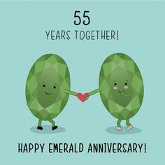 two peas holding hands with the words 55 years together happy emerald anniversary