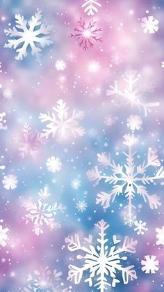 snowflakes are floating in the air on a purple and blue background