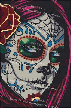 a cross stitch pattern with a woman's face in the shape of a skull