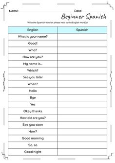 the spanish worksheet for beginners to learn how to use english and spanish