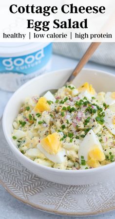 cottage cheese egg salad in a white bowl