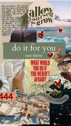 altered collage with words and images about love, faith, and other things to do