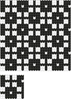 two black and white knitted squares, each with different patterns on the same side