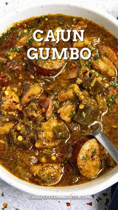 Cajun Chicken And Sausage Gumbo in a bowl Cajun Veggies, Spicy Gumbo Recipe, Gumbo Recipe Crockpot, Spicy Gumbo