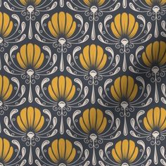 a yellow and grey wallpaper with an intricate design on the front, in shades of blue