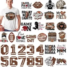 a man standing in front of a large number of football stickers