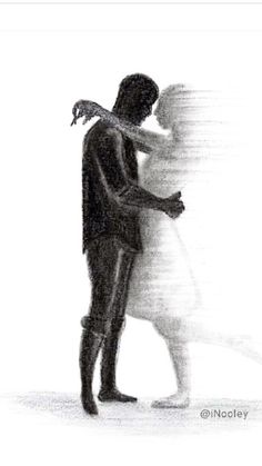 a drawing of two people hugging each other