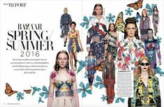 the front page of a magazine featuring models in colorful clothing and butterfly - patterned outfits