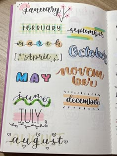 Creative Fonts Handwriting, Planner Font Ideas, Decorating Letters Handwriting, Different Hand Writing Fonts, Handwriting Journal Ideas, Months Calligraphy Fonts, Cute Ways To Write September, Months In Different Fonts, Fonts Writing Handwriting