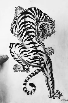 a drawing of a tiger on the back of a person's arm and hand