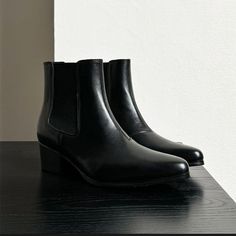 Introducing our Chic Genuine Leather Pointed Toe Dress Boots, crafted with high-quality cow leather for durability and style. With a sleek pointed toe and comfortable 5cm heel, these ankle boots are perfect for any occasion. Upgrade your shoe collection today and experience the luxury of genuine leather. Chic Leather, Dress Boots, Black Chelsea Boots, Casual Everyday, Black Leather Boots, Dress With Boots, Signature Style, Cow Leather, Shoe Collection