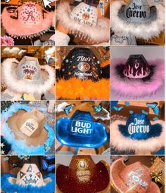 many different types of hats are shown in this collage with the words bud light on them