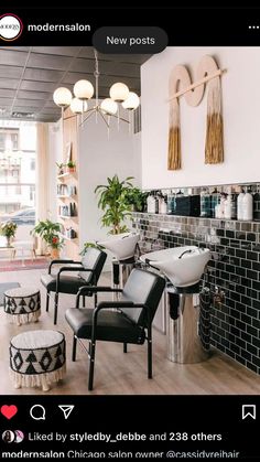 a salon with chairs and sinks in it