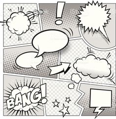 comic book page with speech bubbles and stars