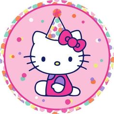 a hello kitty birthday party plate with confetti and polka dots on the side