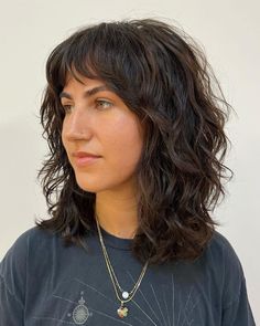 60 Cool Medium-Length Shag Haircuts Set To Dominate 2024 Permed Hairstyles Medium With Bangs, Baby Bangs Long Hair, Middle Length Hair, Shortish Hair, Medium Length Wavy Hair, Medium Shag Haircuts, Long Shag Haircut, Thick Wavy Hair