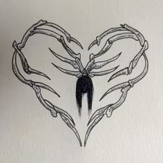 an artistic drawing of a heart with claws on it's back and black hair in the middle