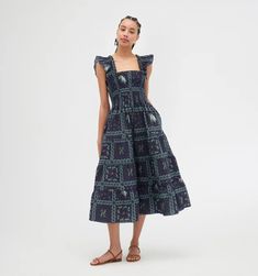 The Ellie Nap Dress - Navy Floral Patchwork – Hill House Home Hill House Ellie Nap Dress, Hill House Home, Nap Dress, Tiered Midi Skirt, Floral Patchwork, Hill House, Embroidered Linen, House On A Hill, Printed Ties