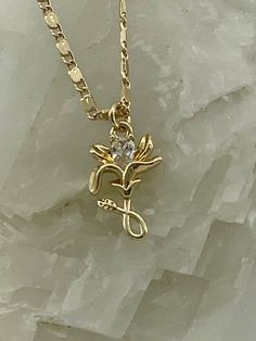 - 14k gold filled CZ lily flower charm pendant - 1.8mm gold filled 16" mirror chain Lily Necklace, Lily Flower, Flower Charm, Gold Style, Charm Pendant, Favorite Jewelry, Charm Necklace, Necklace Etsy, Hippie Boho