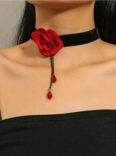 This Red Rose Choker is perfect for adding a touch of dark elegance to any outfit. Crafted with intricate detail, this choker is sure to make a statement.  Fit is adjustable. Cheap Red Choker Jewelry, Cheap Red Choker, Luxury Red Choker For Gift, Rose Choker, Lace Choker Necklace, Velvet Choker Necklaces, Velvet Choker, Rose Rouge, Flower Decor