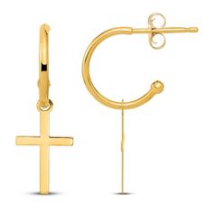 These cross dangle earrings will deliver a dose of chic style to your look in one easy step. Secured with post and push back closures, these 14K yellow gold earrings boasts high polished finish for a lasting shine. Jewelry Cross, Jared The Galleria Of Jewelry, Yellow Gold Earrings, Yellow Gold Earring, Cross Jewelry, Candle Sconces, Easy Step, Fashion Earrings, Gold Earrings