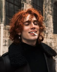 Curly Red Hair Guy, Male Red Hair Aesthetic, Male Ginger Hairstyles, Man With Long Hair Reference, Red Haired Man Aesthetic, German Features Face, Men With Strong Jawline, Feminine Male Face Claims, Men Looking Up