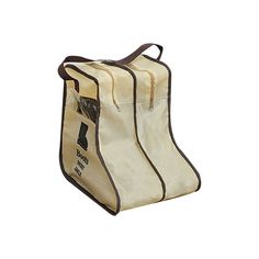 a white bag with brown trim on it