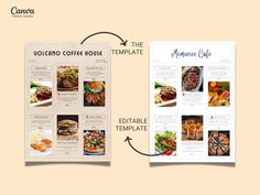 an image of a menu with different food items and the words, restaurant coffee house