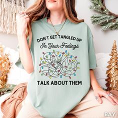 Get into the holiday spirit with our "Don't Get Tangled Up In Your Feelings" design, printed with water-based ink on a Comfort Colors tee that gets softer with every wash. It makes a great gift for any school counselor. ✨ ALSO AVAILABLE ✨ 💙 Sweatshirt: https://www.etsy.com/listing/1798446282/ ✨ SIZING ✨ Comfort Colors tees have a relaxed, boxy fit that runs true to size. For a relaxed fit, most customers prefer their regular size. For an oversized look, we recommend sizing up 2 sizes. For a t-s Mental Health Christmas, Tangled Up In You, Psych Nurse, School Psychologist, School Counselor, Comfort Colors Tee, Health Awareness, Mental Health Awareness, Psych