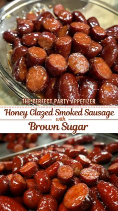 The Perfect Party Appetizer: Honey Glazed Smoked Sausage with Brown Sugar Glazed Sausage Recipes, Smokey Sausage Recipes Lil Smokies, Honey Kielbasa Recipes, Cocktail Weiners Bacon Brown Sugar, Maple Glazed Sausages, Sweet And Sour Smoked Sausage, Smoked Fatty Sausage, Sauce For Smoked Sausage, Sausage Appetizers For Party Easy