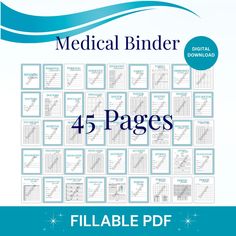 the medical binder has four pages for each page, and two are numbered in blue