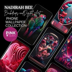 pink and blue images with text that reads naddrah bee bedtime and bright art phone wallpaper collection