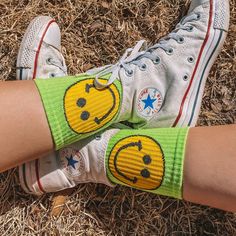 Adorable Smiley Face Tube Socks! Yellow Ribbed Socks With Large Classic Yellow And Black Smiley Faces On Each Size Of Both Socks. They Are Vibrant, Stretchy And Comfortable. Perfect To Peek Out Of High Top Converse, Roller Skates, Or Even Funk It Up And Wear Them With Strappy Sandals! Cotton One Size Fits All (Women's 5.5 -11.5) Brand New! From My Boutique! Fun Green Cotton Socks, Playful Yellow Socks For Summer, Trendy Yellow Summer Socks, Fun Yellow Cotton Socks, Trendy Yellow Socks, Trendy Yellow Winter Socks, Yellow Cotton Socks For Spring, Casual Yellow Socks For Spring, Smiley Face Clothing