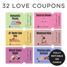 coupons for valentine's day with the words, love coupons on them