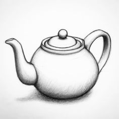 a black and white drawing of a teapot with a lid on it's side