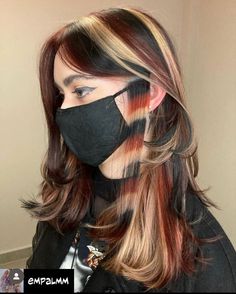 Calico Racoon Tail Hair, Raccoon Tail Hair Underneath, Underdye Hair With Highlights, Blended Calico Hair, Raccoon Highlights, Calico Hair Dye, Skunk Stripe Curly Hair, Racoon Tail Hair, Calico Hair Color