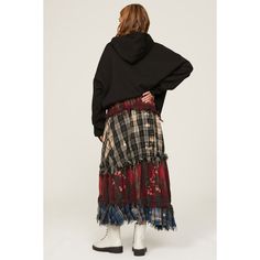 Multicolor plaid flannel (100% Cotton). Maxi. Pull on. 34.5" from waist to hemline. Imported. Patchwork Tiered Skirt For Fall, Fall Patchwork Tiered Skirt, Fall Plaid Patchwork Bottoms, Casual Plaid Skirt With Patchwork, Cotton Patchwork Skirt For Fall, Cotton Tiered Skirt For Fall, Plaid Tiered Lined Skirt, Plaid Relaxed Fit Skirt For Fall, Fall Plaid Relaxed Fit Skirt