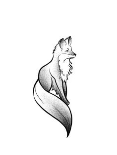 a black and white drawing of a fox