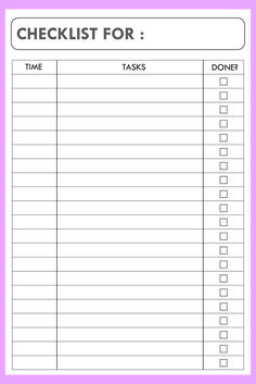 a checklist for tasks is shown in the middle of a pink background with black and white