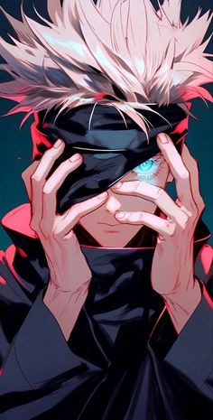 an anime character covering his face with his hands