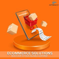 a cell phone with a shopping cart on top of it and the words ecommer solutions reach